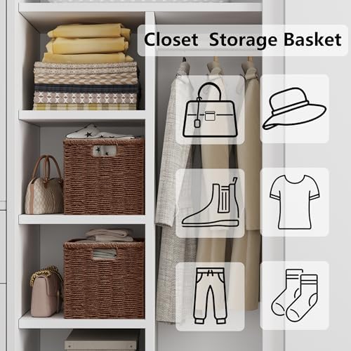 Vagusicc 9 inch Wicker Storage Baskets, Set of 2 Brown Wicker Baskets