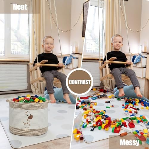 Baby Laundry Basket for Nursery, Large 15”x12” Giraffe Storage Baskets
