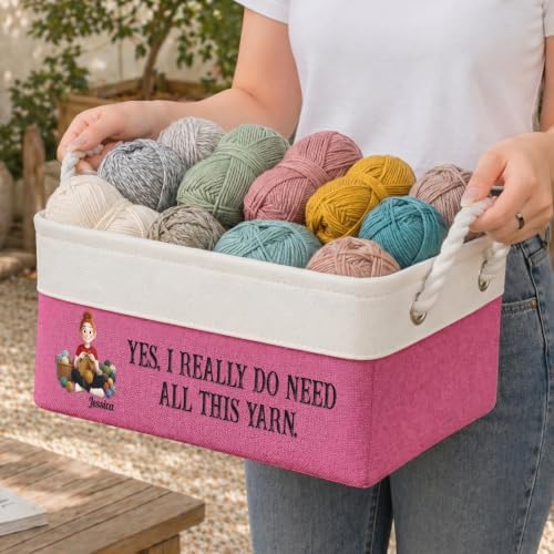 Macorner Personalized Yarn Storage Basket for Knitters, I Really Do Need All This Yarn, Foldable Basket with Rope Handles, Gift for Yarn Lovers & Crafters