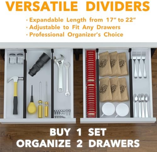 SpaceAid 4 Pack Bamboo Drawer Dividers with Labels, Kitchen Adjustable Drawer Organizers, Expandable Organization for Home Clothes Dressers (17-22 in, Black)