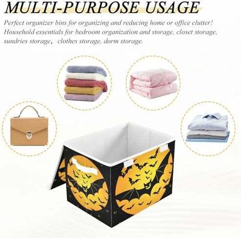 senya Halloween Storage Baskets Collapsible Storage Bins with Lids, Bat Pattern Storage Boxes Clothes Baskets for Organizing