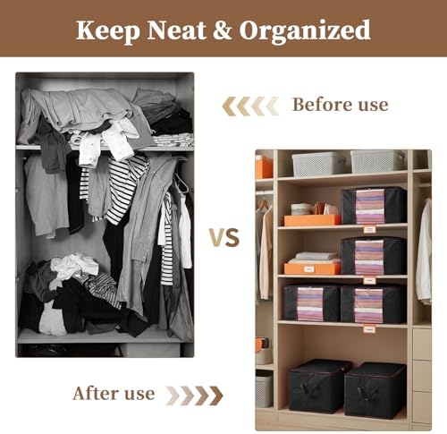 90L Clothes Blanket Storage Bags, 6 Pack Under Bed Storage Bins with Lids, Foldable Closet Organizer with Reinforced Handles for Clothing, Blanket, Comforters, Bed Sheets, Pillows and Toys, Black
