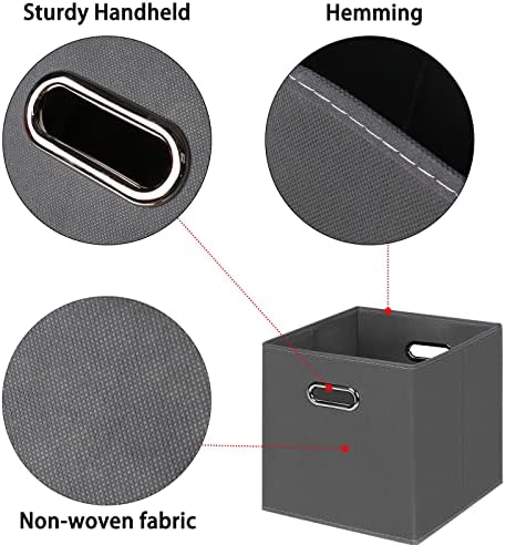 Black Foldable Storage Cubes Bins , Fabric Storage Box Cubes Organizer Baskets with Dual Handles for Home Organizer(Grey)