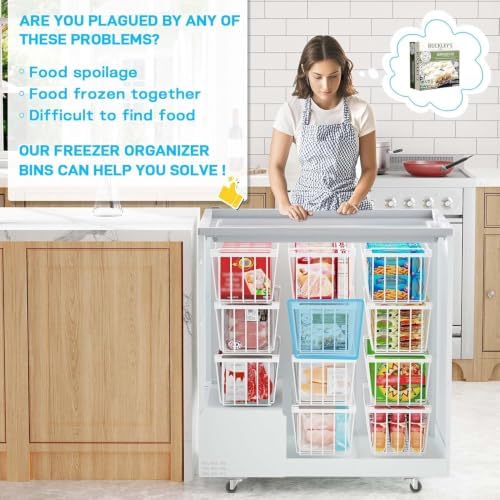 SUNALLY Freezer Organizer Bins, 8 Pack Stackable Pantry Storage Bins, White