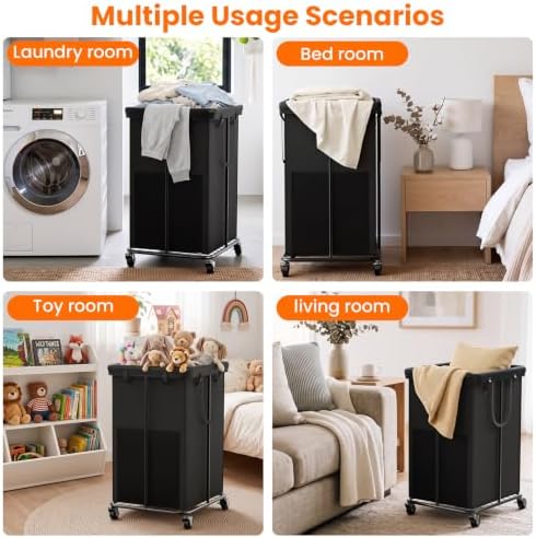 2 Pack Laundry Hamper with Wheels, 150L Rolling Laundry Basket Bag Handles