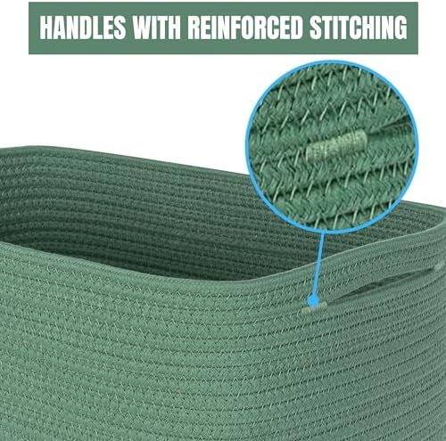 MINTWOOD Design 3-Pack Decorative Woven Storage Baskets for Shelves, Cube Bin Box for Organizing Books, Shoes, Dog Toys, Pantry Closet and Living Room Organizer, Forest Green