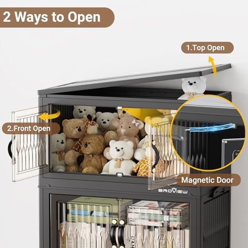 BROVIEW 180Qt Stackable Storage Bins with Lid & Wheels, Plastic Collapsible Closet Organizers and Storage Drawers for Clothes | Foldable Storage Cabinet Container for Dorm Kitchen 3Pack Black