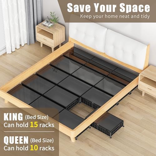 Hleelomi Under Bed Storage with Wheels and Storage Bag, 360° Rolling Under Bed Metal Drawers for Clothes, Blankets, Books and Shoes,Black, 2pack