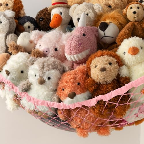 Stuffed Animal Storage Hammock Net Corner - Large Toy Hammock Net for Stuffed Animals Room Decor - Cute Stuff Animal Organizer Holder for Plush Plushie - Kids Baby Nursery Wall Bedroom Home Decor