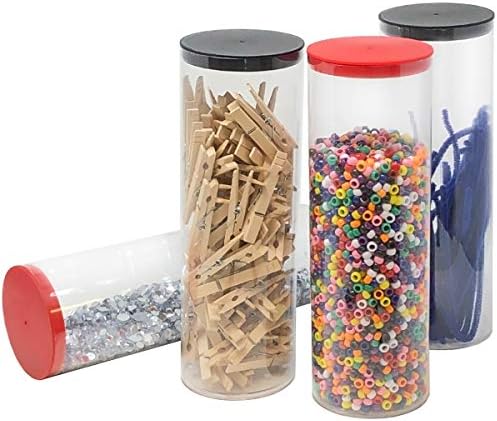 Prestige Import Group - 3" x 12.25" Transparent Clear Plastic (PETG) Storage Tubes with Red Lid - 4 Pack