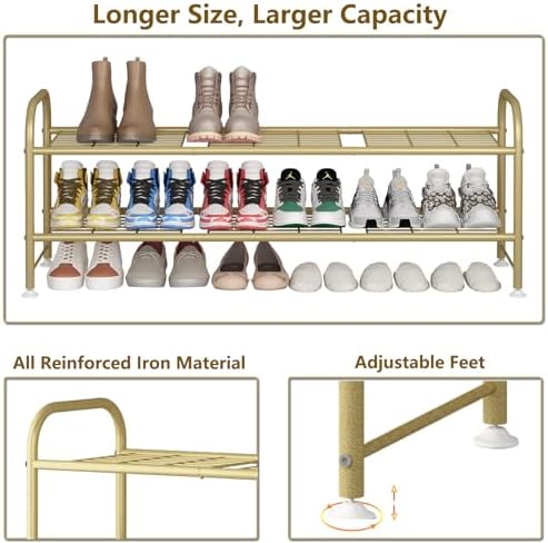 LINZINAR 2 Tier Long Shoe Rack for Closet Metal Shoe Organizer for Entryway