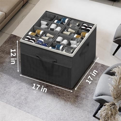 Aokeyee Shoe Organizer for Closet,2 Pack Foldable Shoe Storage Organizer Box Bin with Adjustable Dividers and Clear Cover, Fits up to 16-32 Pairs