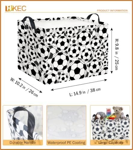 Rectangle Storage Basket with Handles,Collapsible Storage Bin, Gift Basket, Books Box, Room Decor(Soccer)