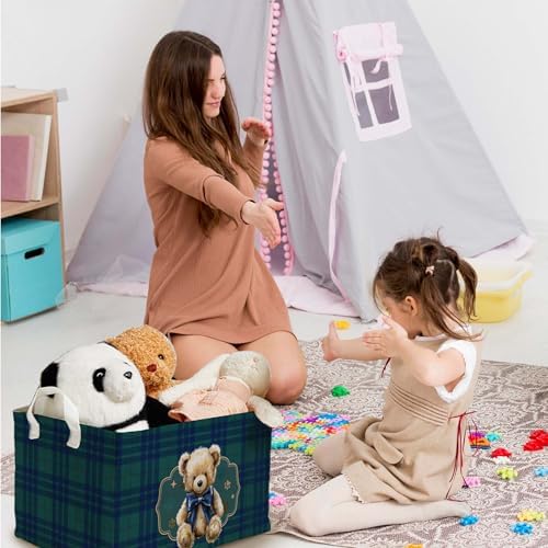 Teddy Bear Baby Shower Decorations,Teddy Bear Storage Baskets,Bear Nursery Decor,Large Square Canvas Laundry Hamper With A Waterproof PE Coating,Foldable Kids Toy Clothes Bins for Bedroom