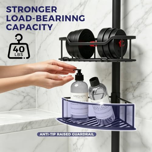 Corner Shower Caddy Tension Pole, Bathroom Organizer for Renters