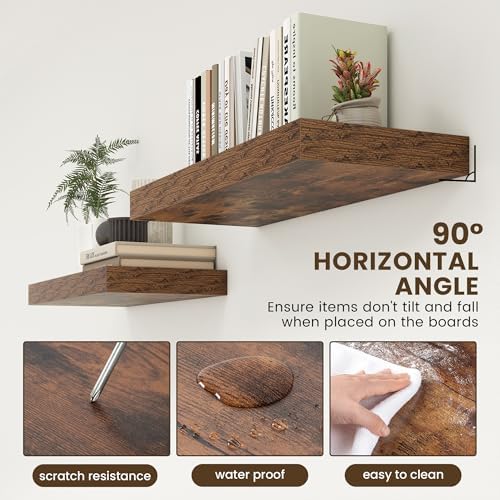 FLYJOE 30 Inch Floating Shelves, 12'' Deep Brown Shelves for Wall Set of 1