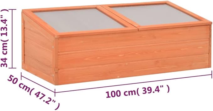 Wooden Garden Portable Greenhouse Sturdy Cold Frame Raised Plants Bed Protection with 2 PC Boards and Openable Top Door Raised Flower Planter Box 39.4"x19.7"x13.4"