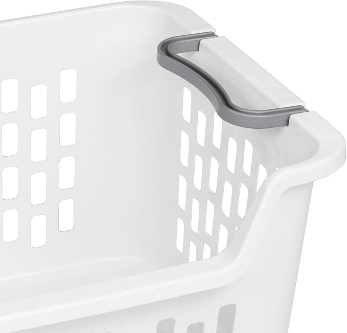 Sterilite 24 Pack Stacking Laundry Basket, 2 Bushel Clothes Hamper, White | Stackable Laundry Basket, Large Rectangular Storage Bin with Carrying Handles and Large 2 Bushel Capacity