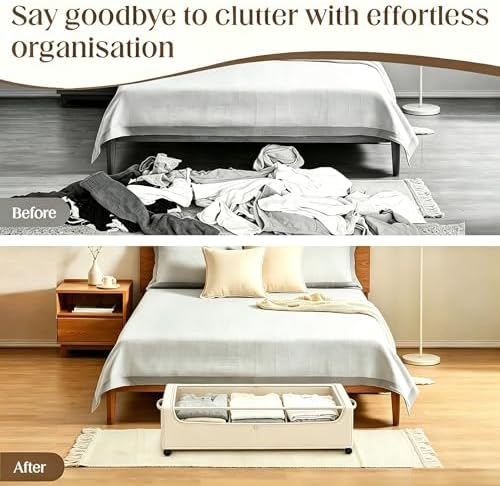 Under Bed Storage with Wheels, 2 Pack Under Bed Storage Containers, 10.6 inches Tall Underbed storage bins on Wheels, Rolling Under the Bed Metal Drawers for Clothes, Blankets, Shoes (XXXL, 90L)