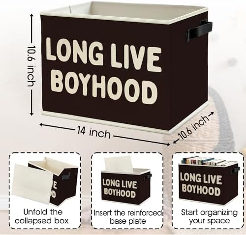 Long Live Boyhood Boys Storage Bins Box with Handles, Pattern Collapsible Basket Organizer for Kids Teen Boy Nursery Room Bedroom Bathroom Playroom Books Clothes