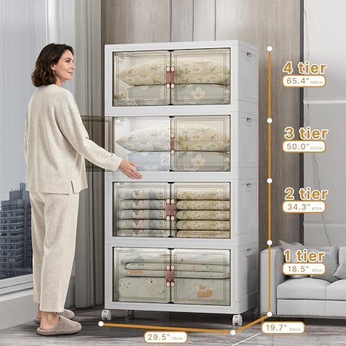 UAMFURI Stackable Storage Bins, 1440QT Collapsible Drawers with 2 Lids