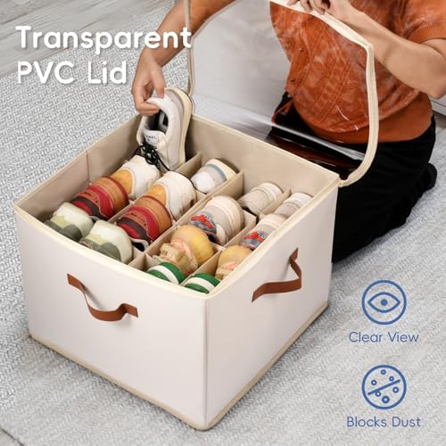 ๐๐๐๐๐๐
๐๐ Shoe Storage Organizer 2 Pack, Fabric Stackable Shoe Box with Clear Lid & Adjustable Dividers, Foldable Closet Organizer Fits 16-32 Pairs, Dustproof for Bedroom Entryway