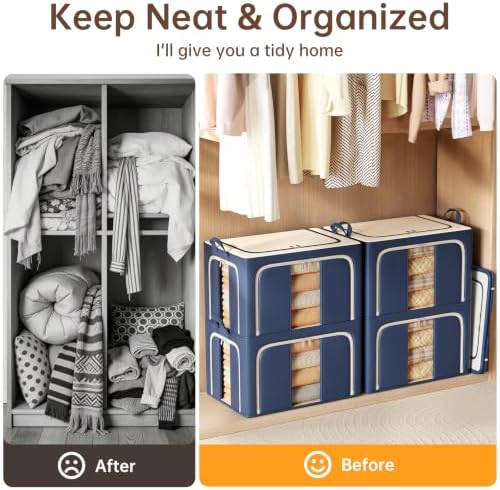 3 Openings Clothes Storage Bins with Metal Frame,24L (navy blue)