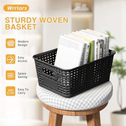 8 Pack Plastic Storage Baskets,Black Stackable Storage Bins