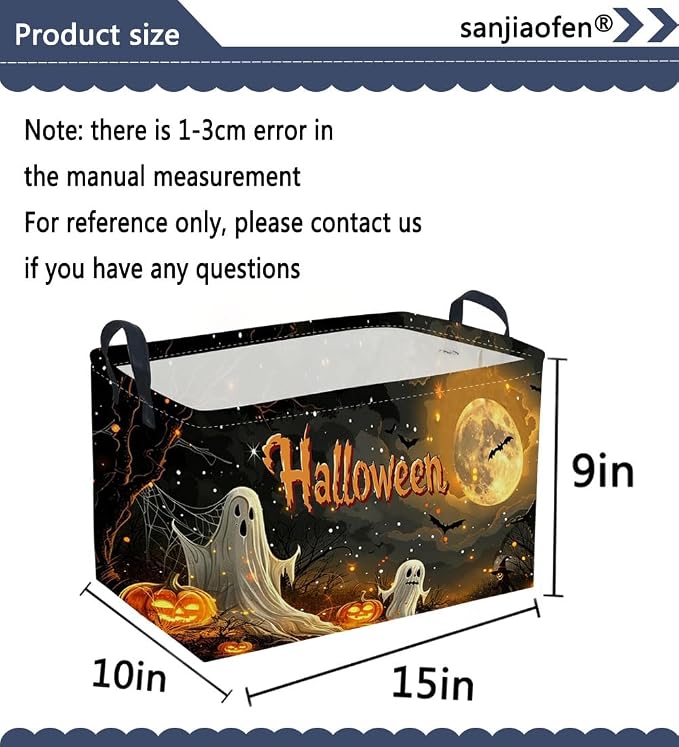 Sanjiaofeng Rectangular Halloween Ghost Storage Basket,Trick or Treat Halloween Basket for Kids,Halloweens Party Candy Gift Baskets(Mysterious Ghost)