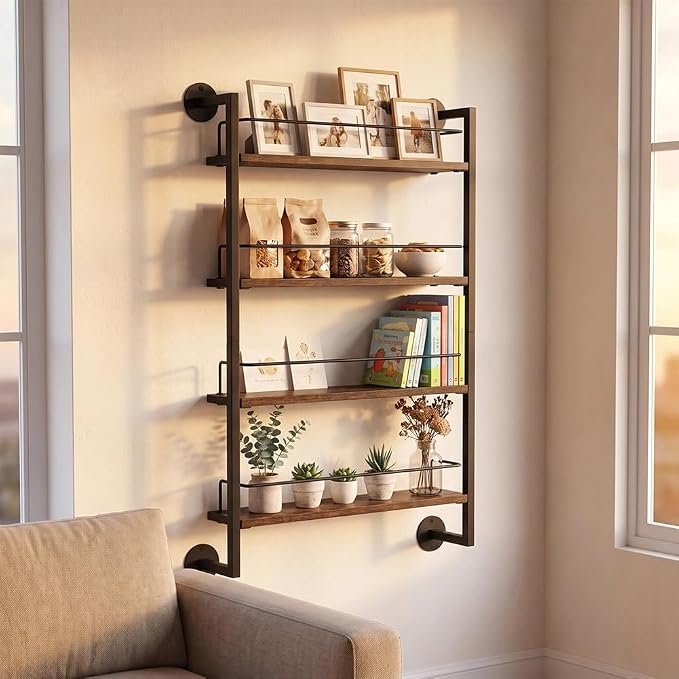4 Tier Spice Rack Wall Mounted for Kitchen, Large Capacity Organizer