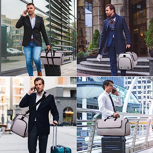 Travel Garment Bag Suit Bags for Men with Shoulder Strap & Shoes Compartment, Water Resistant Carry On Garment Duffle Bag - 2 in 1 Hanging Suit Garment Bags for Travel, Grey