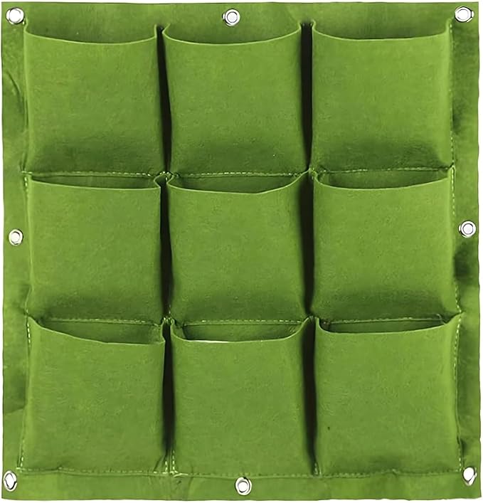 WFIST Vertical Hanging Planter Bag, Breathable Felt Wall Garden Planter with Metal Grommets, Indoor/Outdoor Space-Saving Herb & Flower Growing Pouch (9-Pocket)