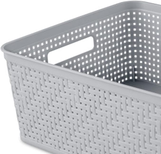 Sterilite 6-Pack Short Basket, Woven Plastic Storage Baskets for Organization, Cement - Organizing Bin Containers with Handles for Bedroom, Bathroom, Dorm, and Closet
