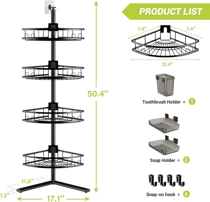 Standing Corner Shower Caddy - Rustproof Bathroom Shower Stand Shelf