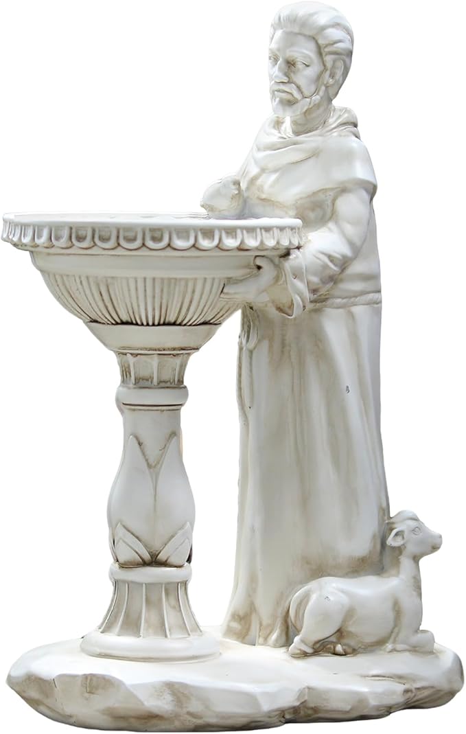 Sheaifun St Francis Garden Statue Outdoor Solar Garden Decor Resin 10.5 Inch Tall Colorful Lights St Francis Statue with Bird Bath Feeder for Yard Patio Lawn Decoration Religious Gardening Gifts