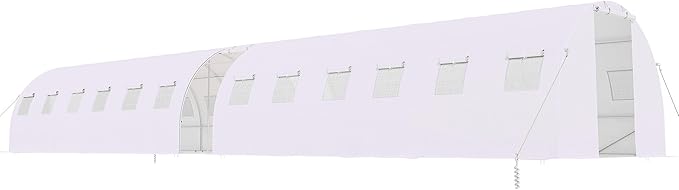 AMERLIFE Large Walk-in Tunnel Greenhouse 10×44 FT with Watering System, Heavy Duty Greenhouse with 4 Support Poles, Front/Back Doors, Mesh Windows, Galvanized Steel Frame & UV-Proof PE Cover White