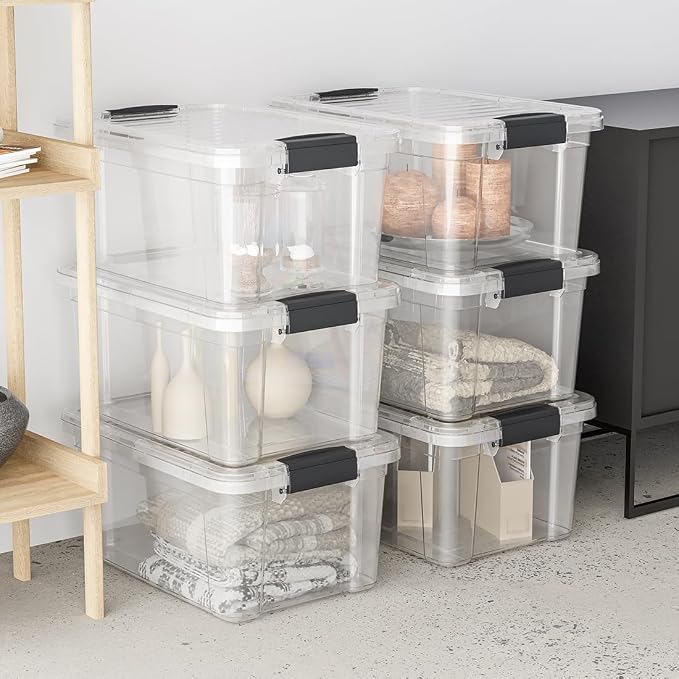 Superio 26.5 Quart Clear Plastic Storage Boxes with Lids, Stackable Organizer Containers, BPA-Free Storage Bins for Home, Office, School & Dorm, 8 Pack