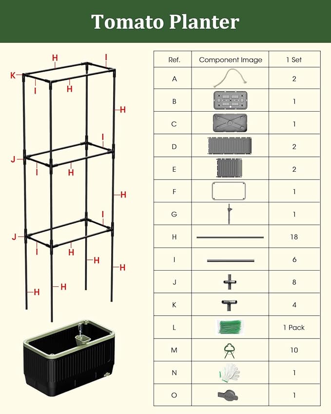 Self Watering Tomato Planter with Trellis, Rectangular Tomato Cages Trellis for Raised Garden Bed, Tomato Planters Box for Garden Pots Patio Indoor Outdoor (Rectangular, 1PC)