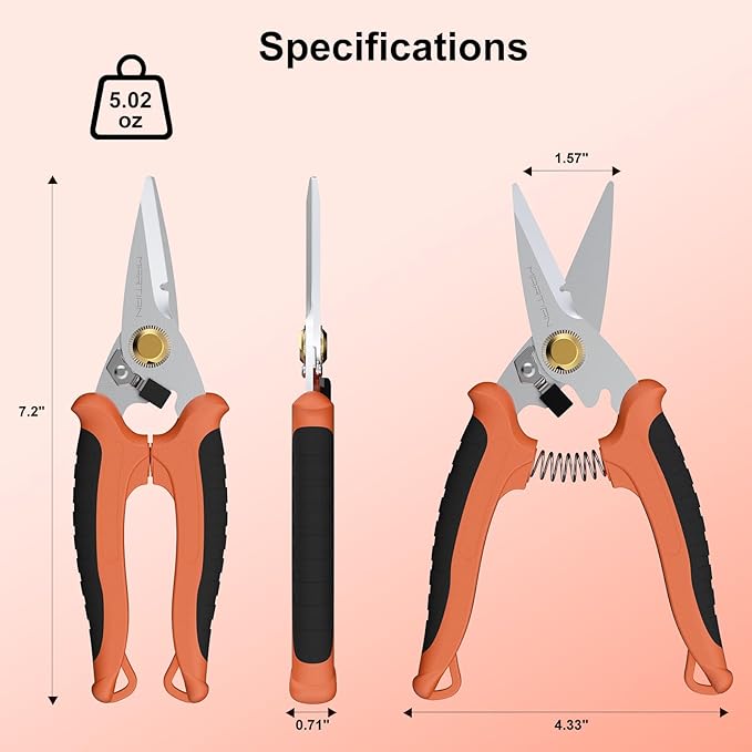 7" Heavy-Duty Multipurpose Gravity Shears – Japanese SUS420J2 Stainless Steel Micro-Serrated Blades, Ergonomic Grip for Gardening, Crafting & Studio Tasks | Safety Lock, Ambidextrous Design (straight)