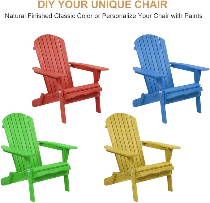 VINGLI Wooden Folding Adirondack Chairs Set of 2 for Outdoor, All Weather Foldable Fir Pit Chairs Clearance Patio Lounge Chairs for Lawn Garden Poolside, Capacity 350LBS