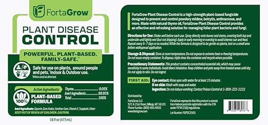 Plant Disease Control Spray โ Natural Fungicide with Thyme Oil โ Prevents Powdery Mildew, Botrytis, Anthracnose & More โ Safe for Indoor/Outdoor Use โ Family & Pet Friendly โ 16oz