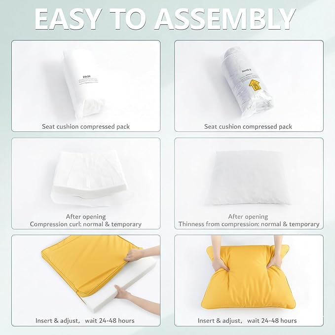 24x24 Inch Outdoor Chair Cushions Set of 4, Patio Furniture Cushions - Removable Cover, Water-Repellent, Fade-Resistant, Non-Slip Bottom & Straps, Replacement for Deep Seat Sofa & Couch - Yellow