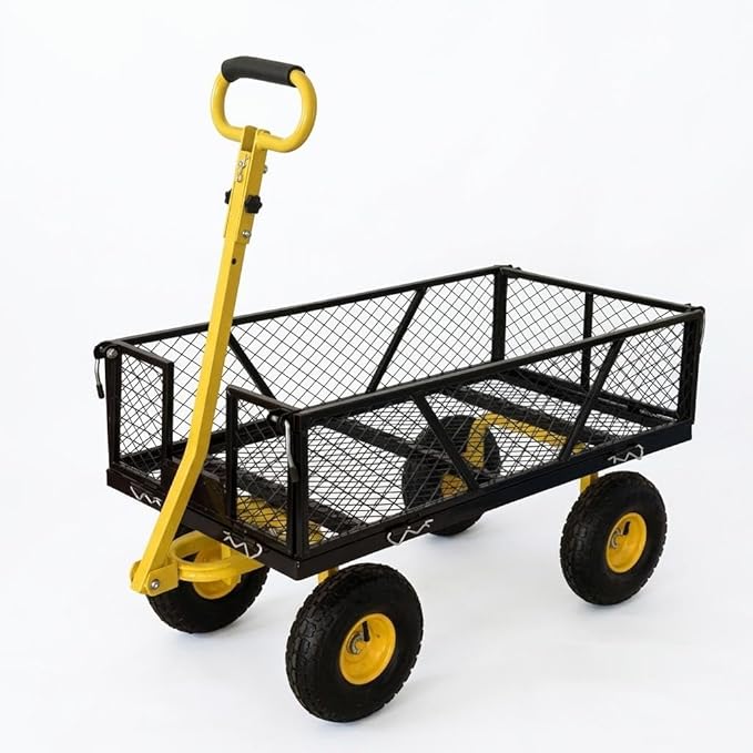  Heavy Duty Steel Garden Cart, 950 LBS Load Capacity Garden Wagon with 10 inch Tire and 180° Rotating Handle Attach to ATV or Tractor Blac