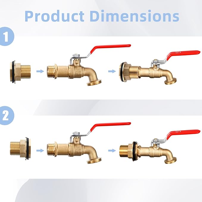 Tujoe 3 Set Brass Rain Barrel Spigot, Rain Faucet Kit for Rain Water Barrel, Water Tanks, Tubs, Pools Etc, Turn Ball Valve Rain Barrel Spigot with Bulkhead Fitting