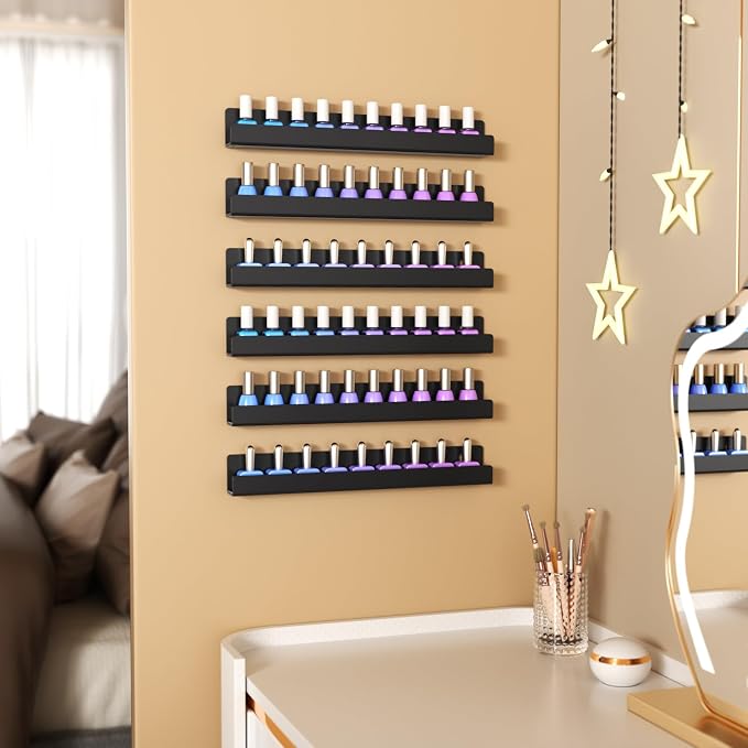 NIUBEE Nail Polish Organizer Wall Mounted, Nail Polish Shelves, 15" 6 Pack