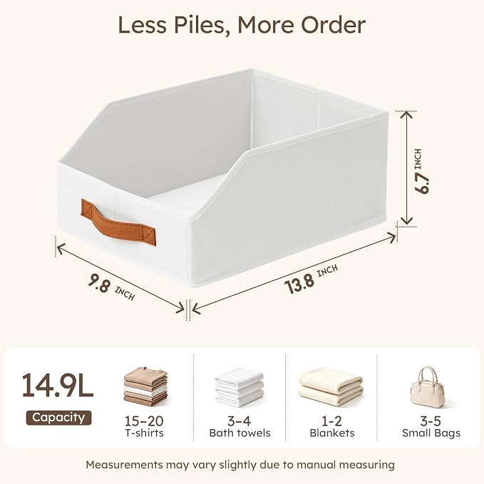 Homsorout Fabric Storage Bins for Organizing - 12 Pack Large Trapezoid Collapsible Storage Bins with Front Handle, Closet Organizers and Storage for Bedroom, Home Shelves, Small Spaces, White