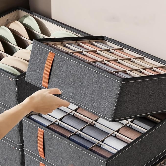 3pack Wardrobe Clothes Organizer,Foldable Underwear Storage Box Fabric Storage Bin with Divider for Socks Bra Clothes Underwear Organizer Drawer Multifunctional Household Box (Dark gray)