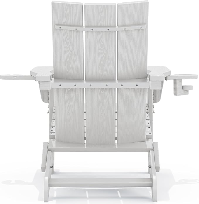 SERWALL Modern Folding Adirondack Chair Set of 2, All Weather Resistant Outdoor Adirondack Chair with Cup Holders, HDPE Adirondack Chair for Patio Lawn Garden, White