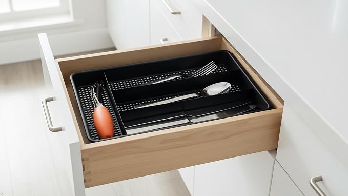 Dial Industries Small Utensil Silverware Kitchen Drawer Organizer, Black