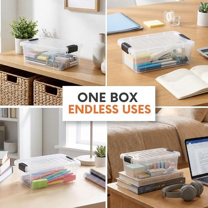 Superio Clear Storage Boxes with Lids, 1.27 Quart Plastic Container Bins for Organizing, Stackable Crates, BPA Free, Non Toxic, Odor Free, Organizers for Home, Office and Dorm, 5 Pack